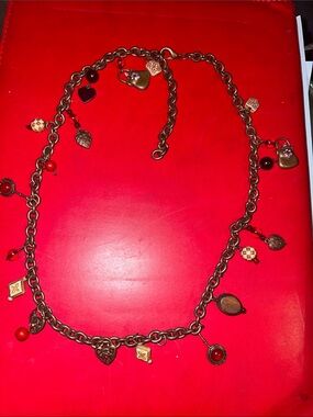 Bronze/Tone Red & Tan Charm Necklace - Women's Jewelry 28 in